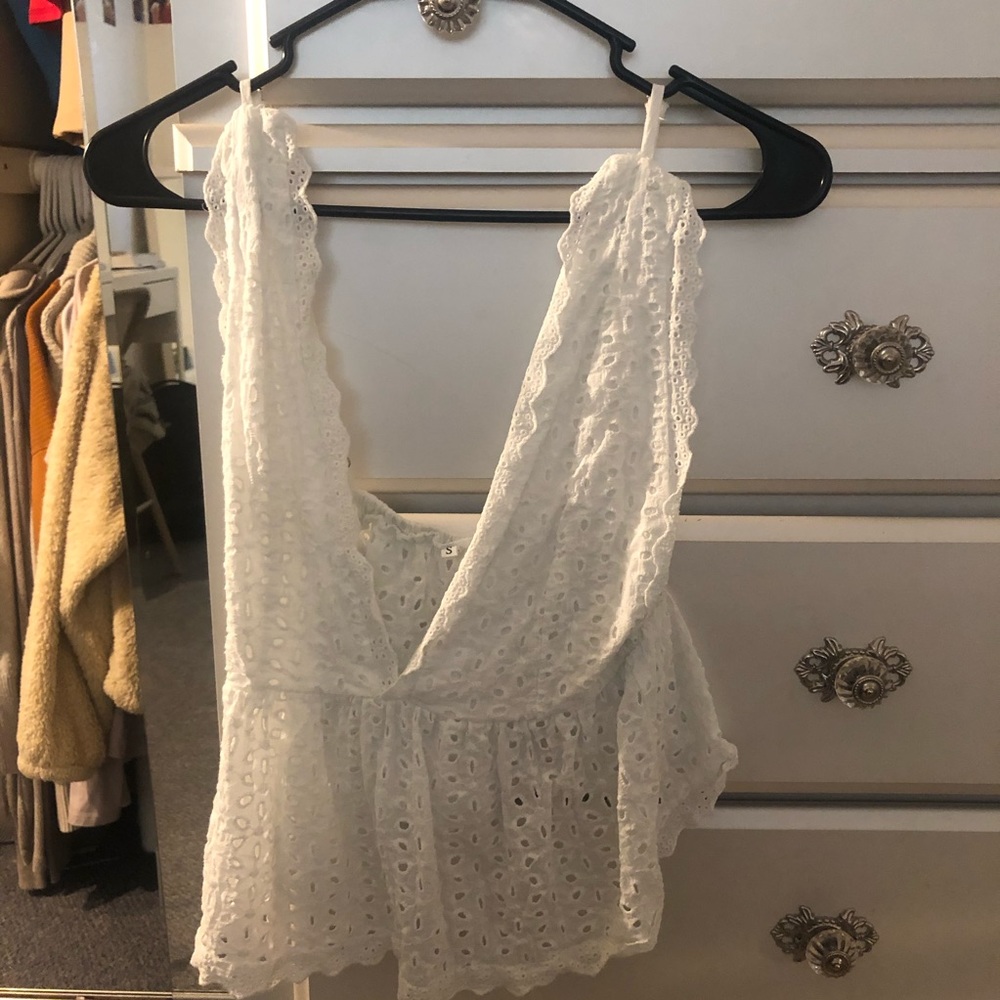 Open back, floral white top